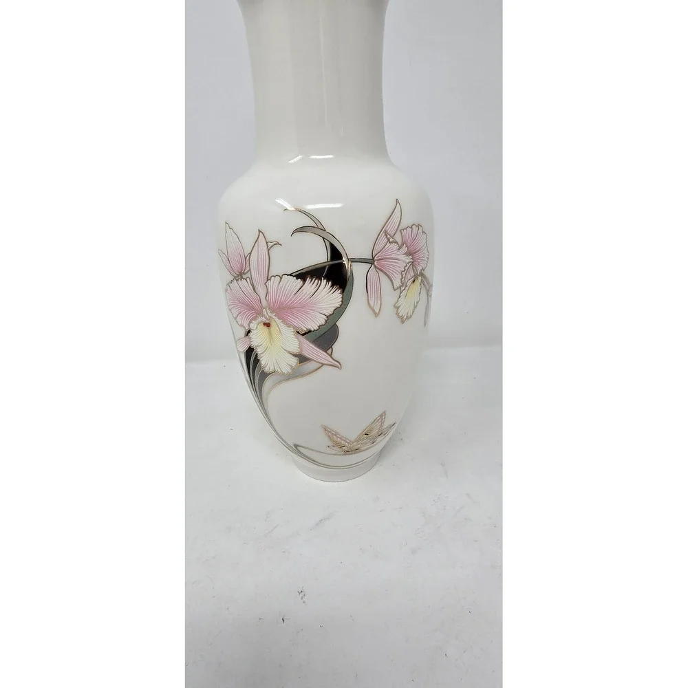Vtg large Japanese fine china vase orchids porcelain‎ Grandmacore Regencycore
